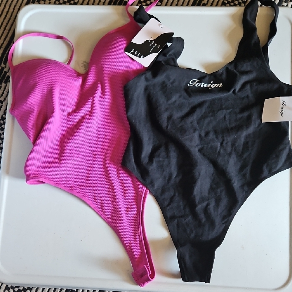 Foreign Women's Pink and Black Bodysuit Set